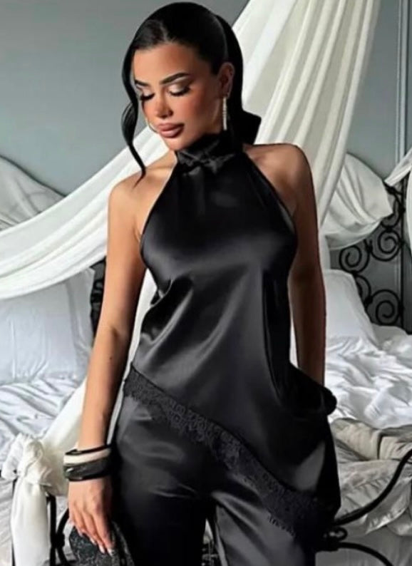 Black Satin Long Top