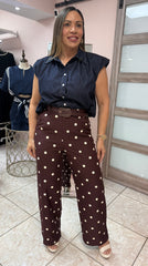Wine Polka Dots Pant with Belt