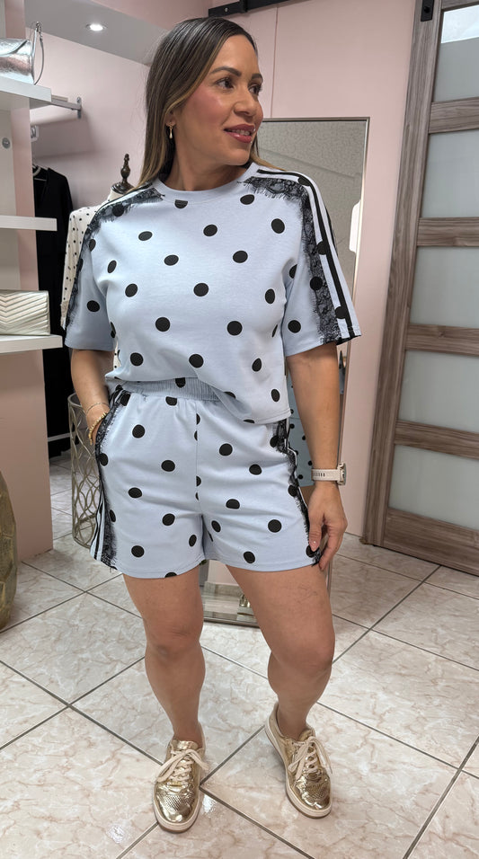 Catalina” Blue Polka Dots Top & Short Set