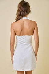 White Halter Denim Dress