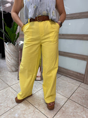 Yellow Linen Pant with Belt