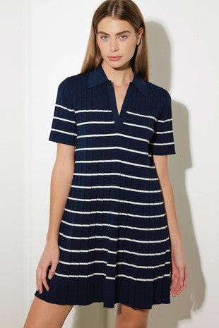 Navy/White Striped Sweater Dress