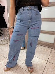 Embroidery High Waist Jeans