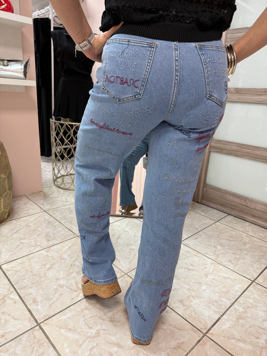 Embroidery High Waist Jeans