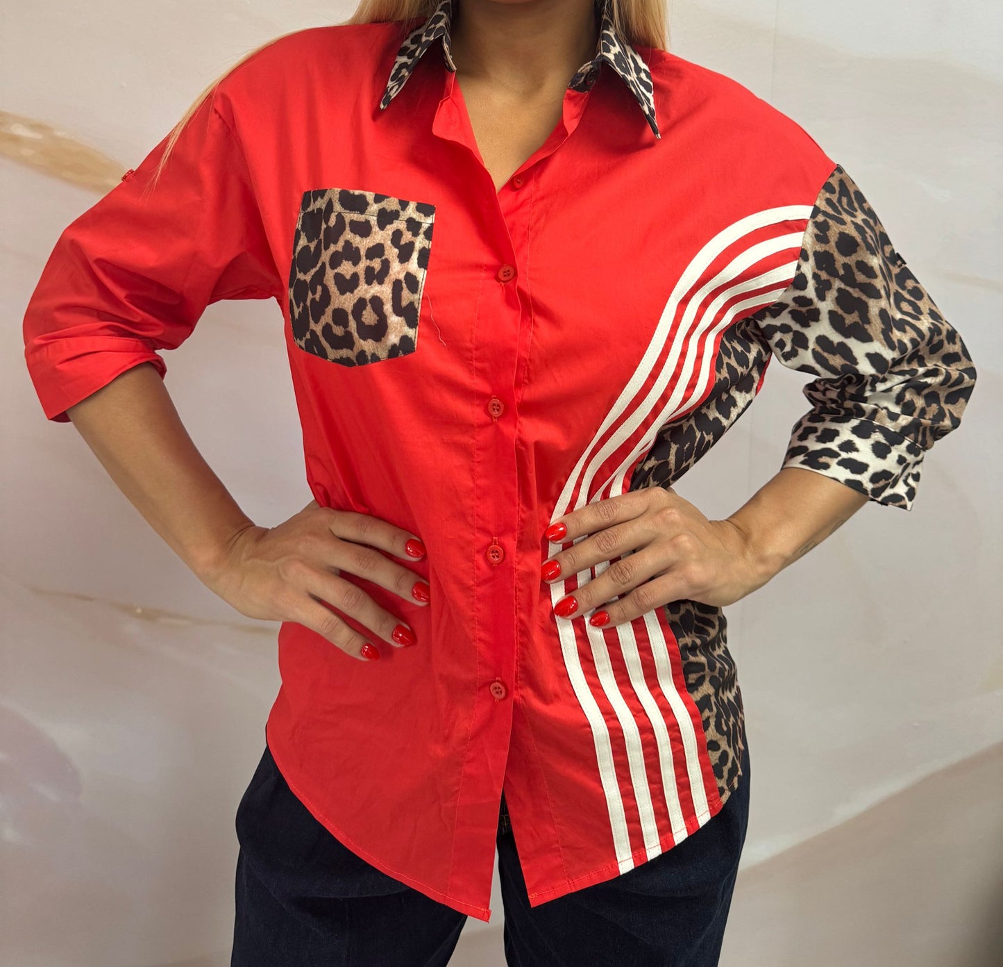 Red/Animal Print Top