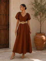 Amanda Puff Sleeve Maxi Dress with Belt