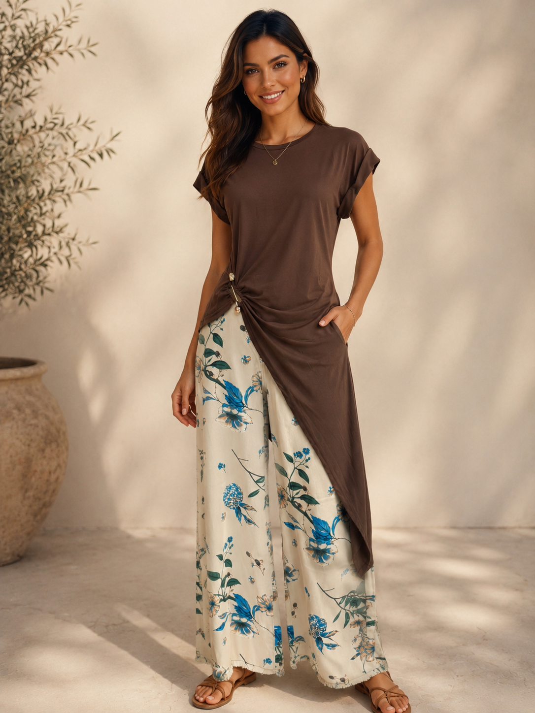 Brown Assymetrical Top