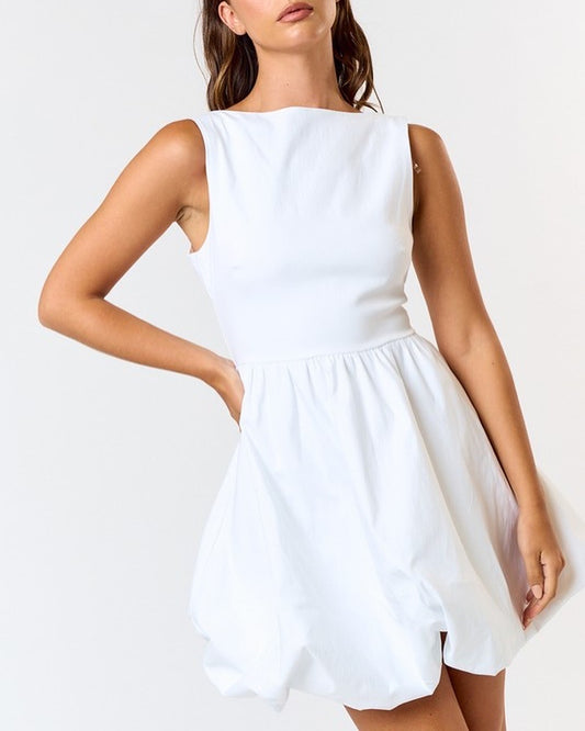 White Sleeveless Crepe Skirt Dress