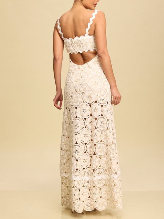 Crochet Lace Trim Maxi Dress