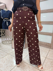 Wine Polka Dots Pant with Belt