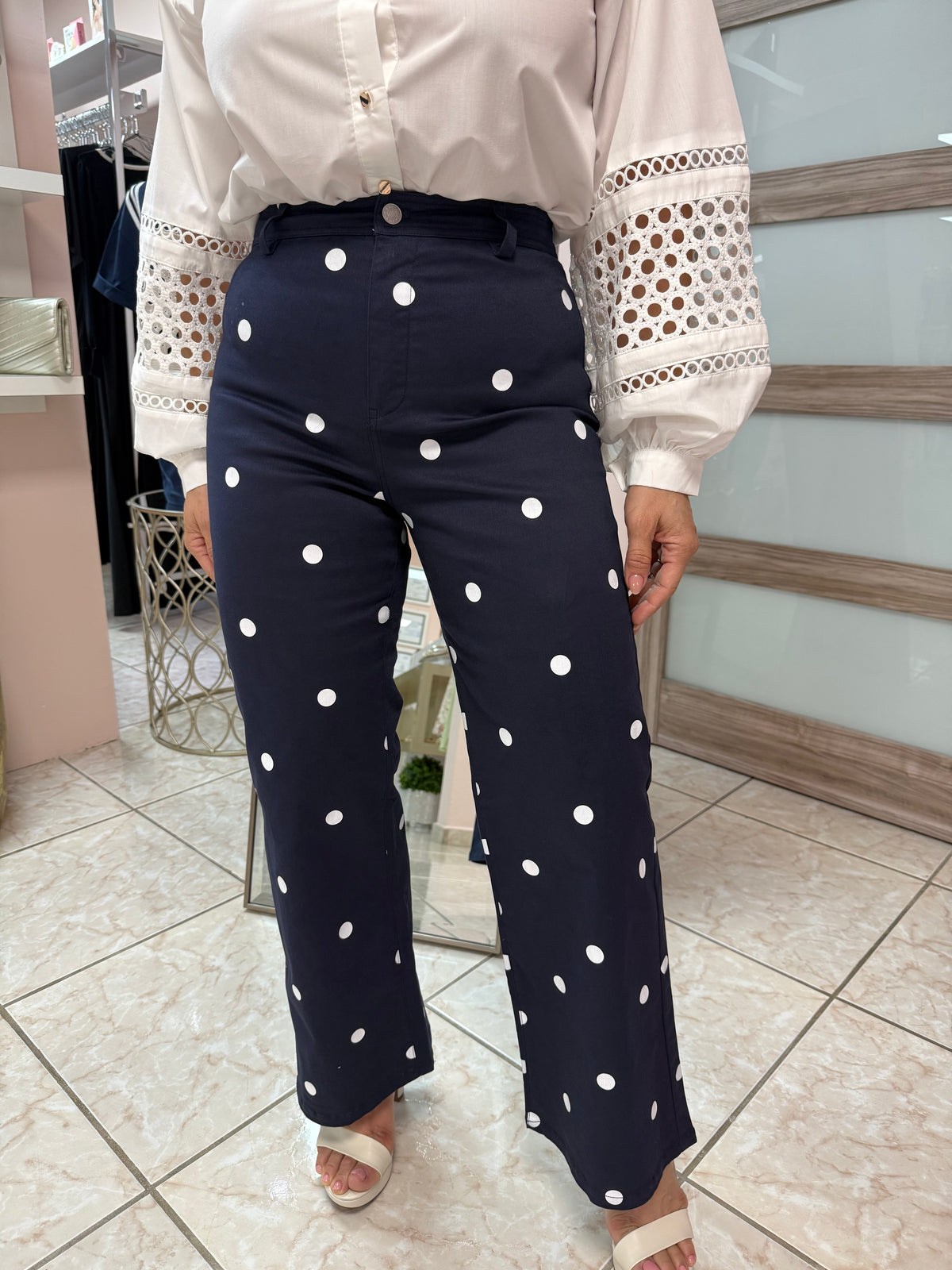 Navy Polka Dots Pants