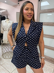 Navy Polka Dots Romper