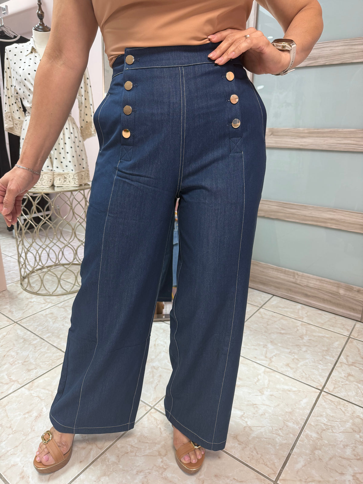 Aurora Dark Denim with Bottom Details Pant