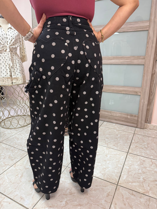 Black Polka Dots Barrel Pant