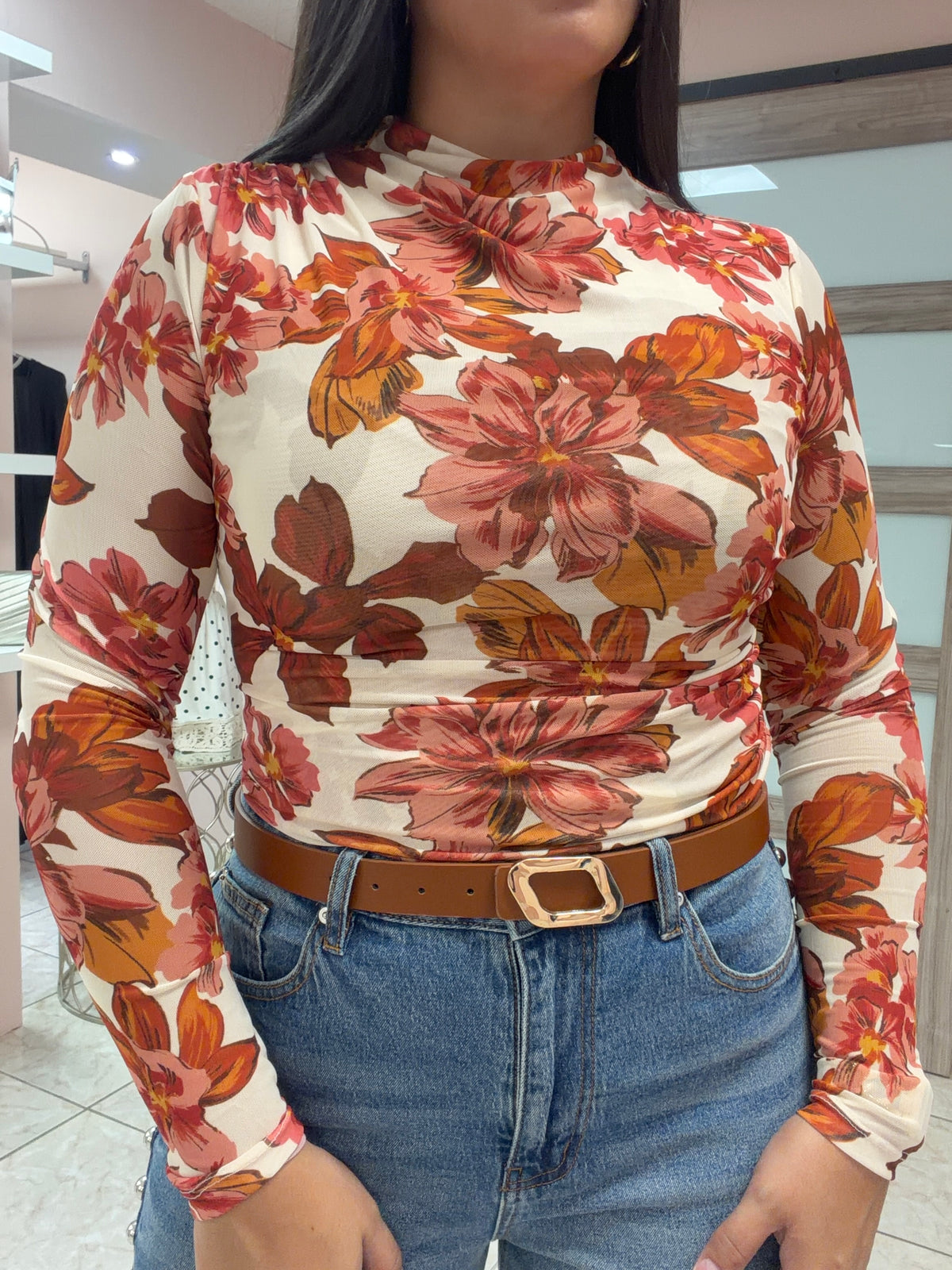 Printed Long Mesh Top