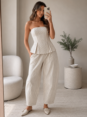 Karla Striped Strapples Top & Barrel Pant Set