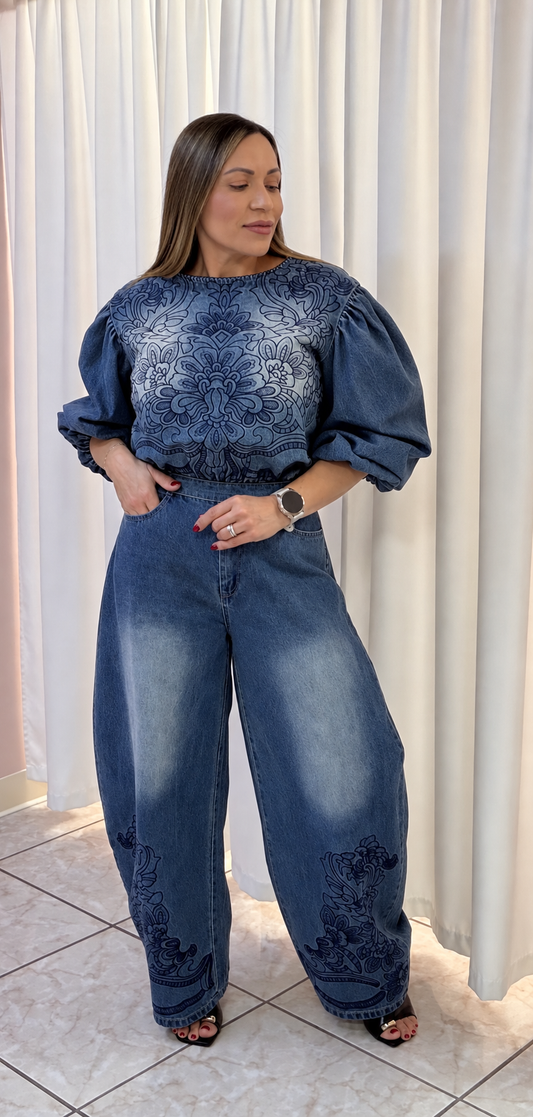 Denim Top & Barrel Two Piece Set