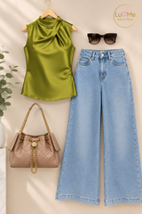 Olive Satin Top