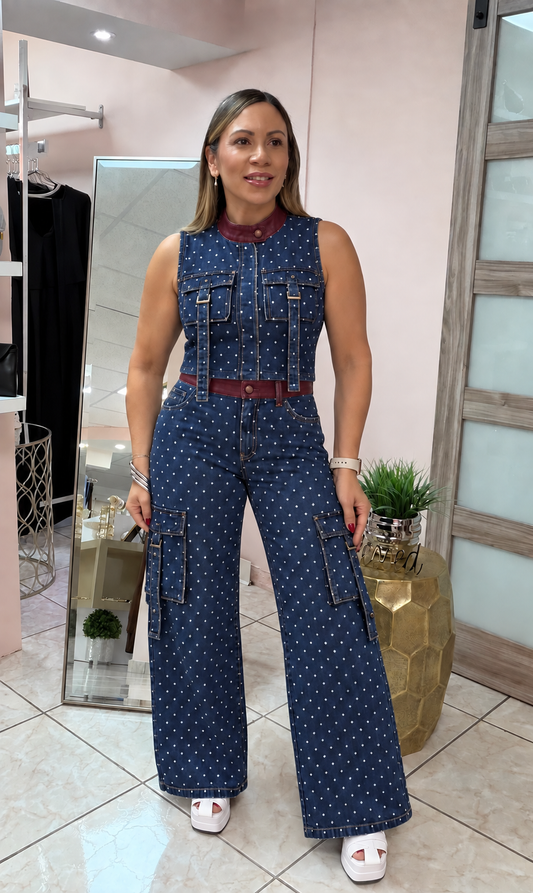 Denim/Leather Polka Dots Set