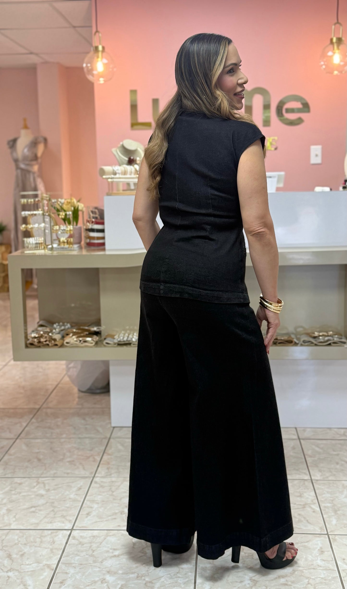 Black Denim Vest & Pant Set