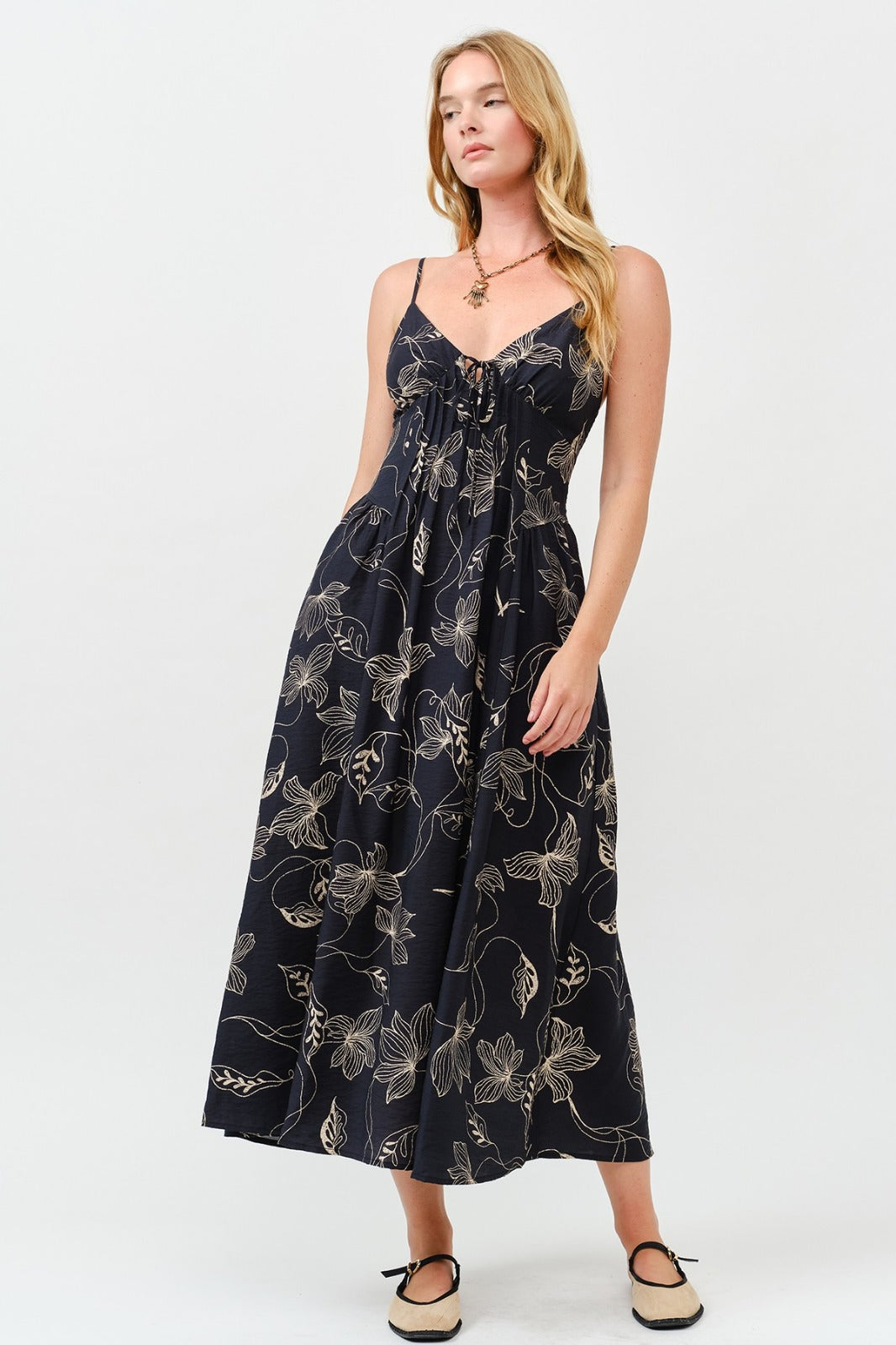 Black Printed Midi Dress
