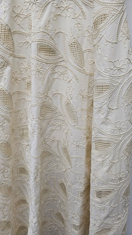 Embroidery Tie Back Ivory Maxi Dress