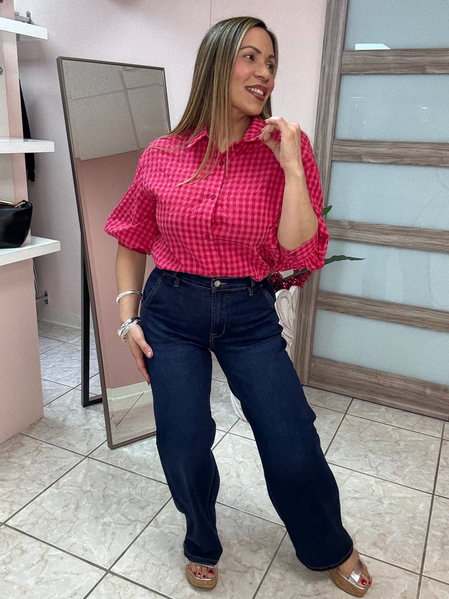 Gingham Buttom Down Top