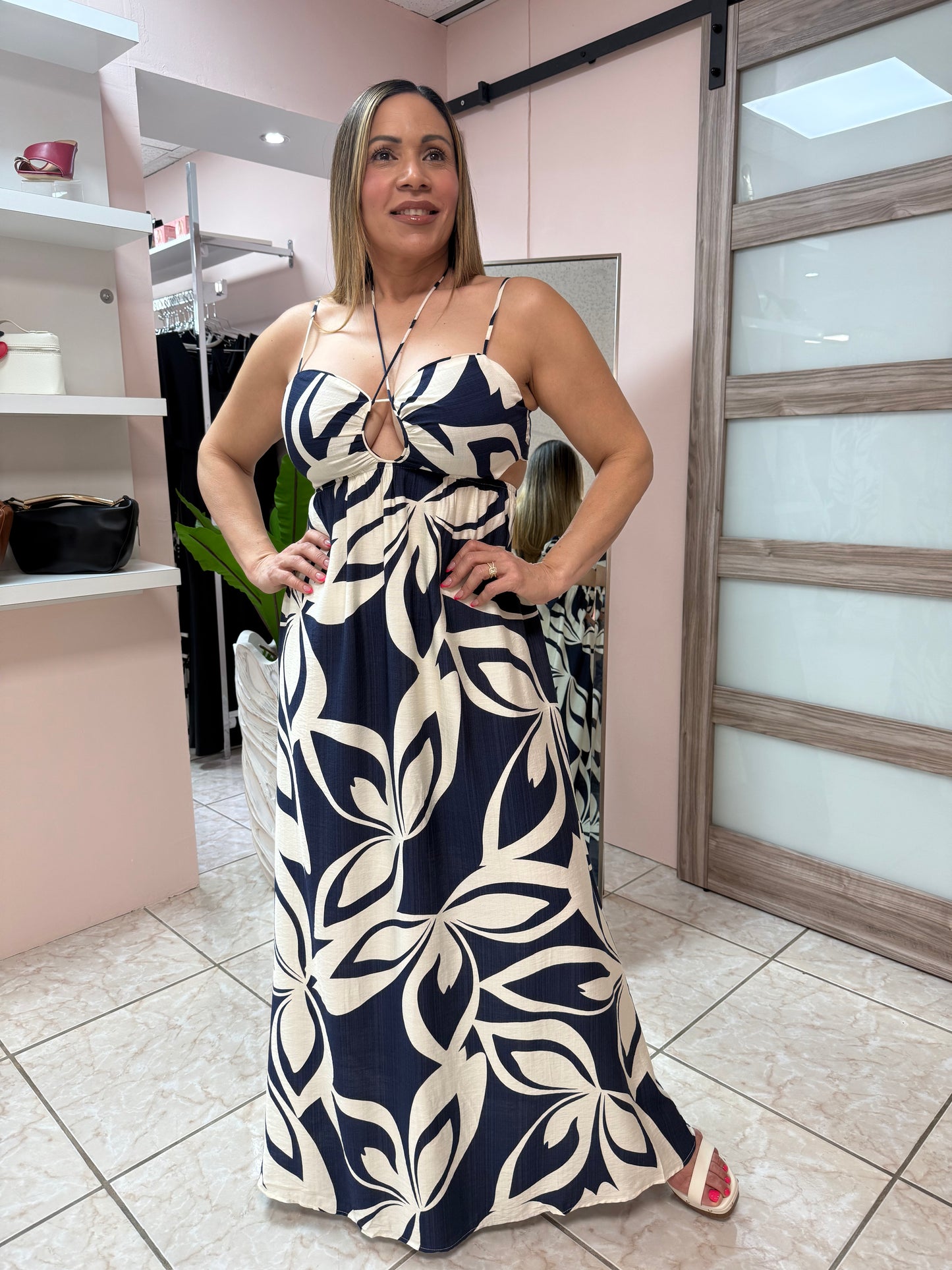 Navy/Ivory Printed Maxi Dress