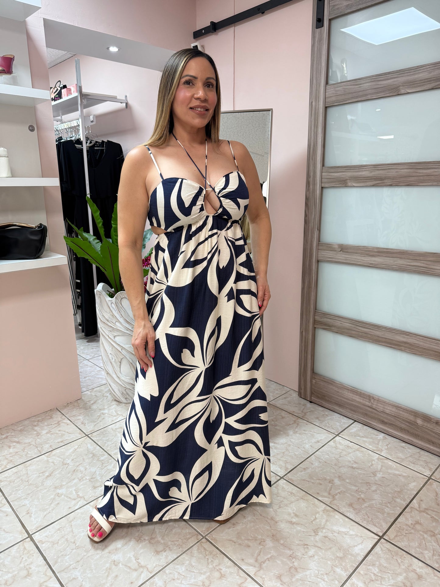 Navy/Ivory Printed Maxi Dress