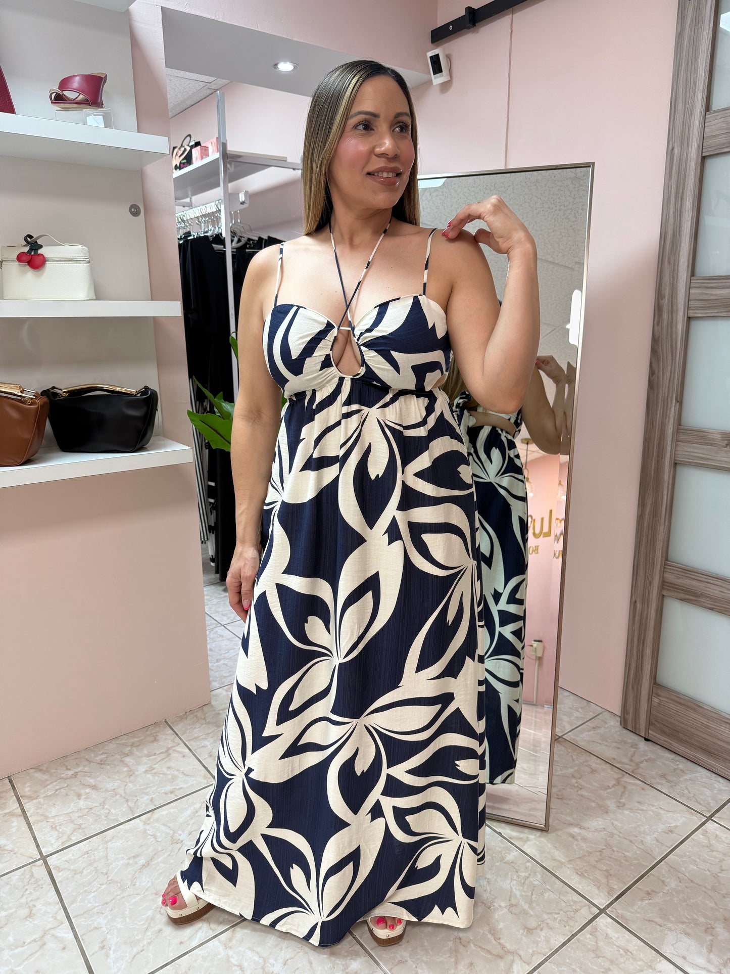 Navy/Ivory Printed Maxi Dress