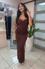Brown Halter Corset Maxi Dress NEW DROP