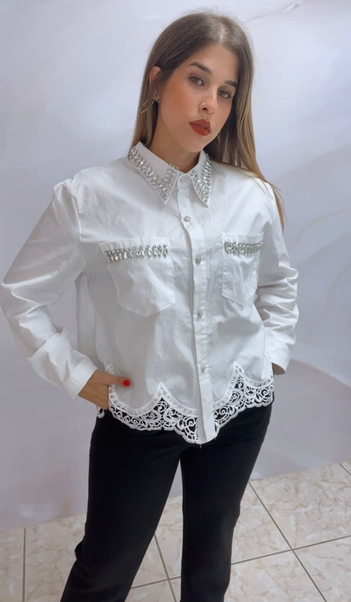 White Buttom Down Lace Top
