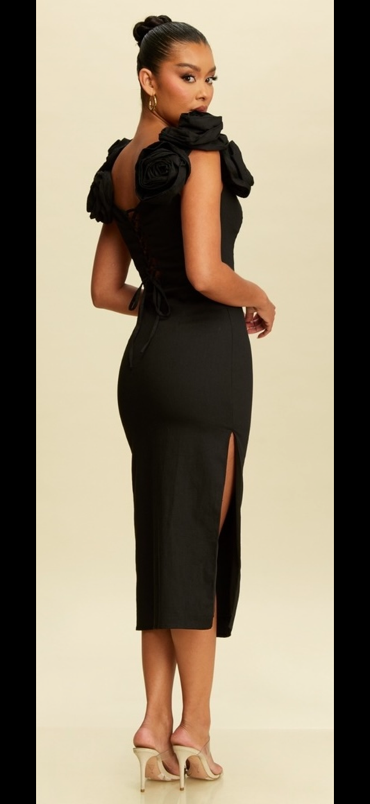 Black Linen Midi Dress