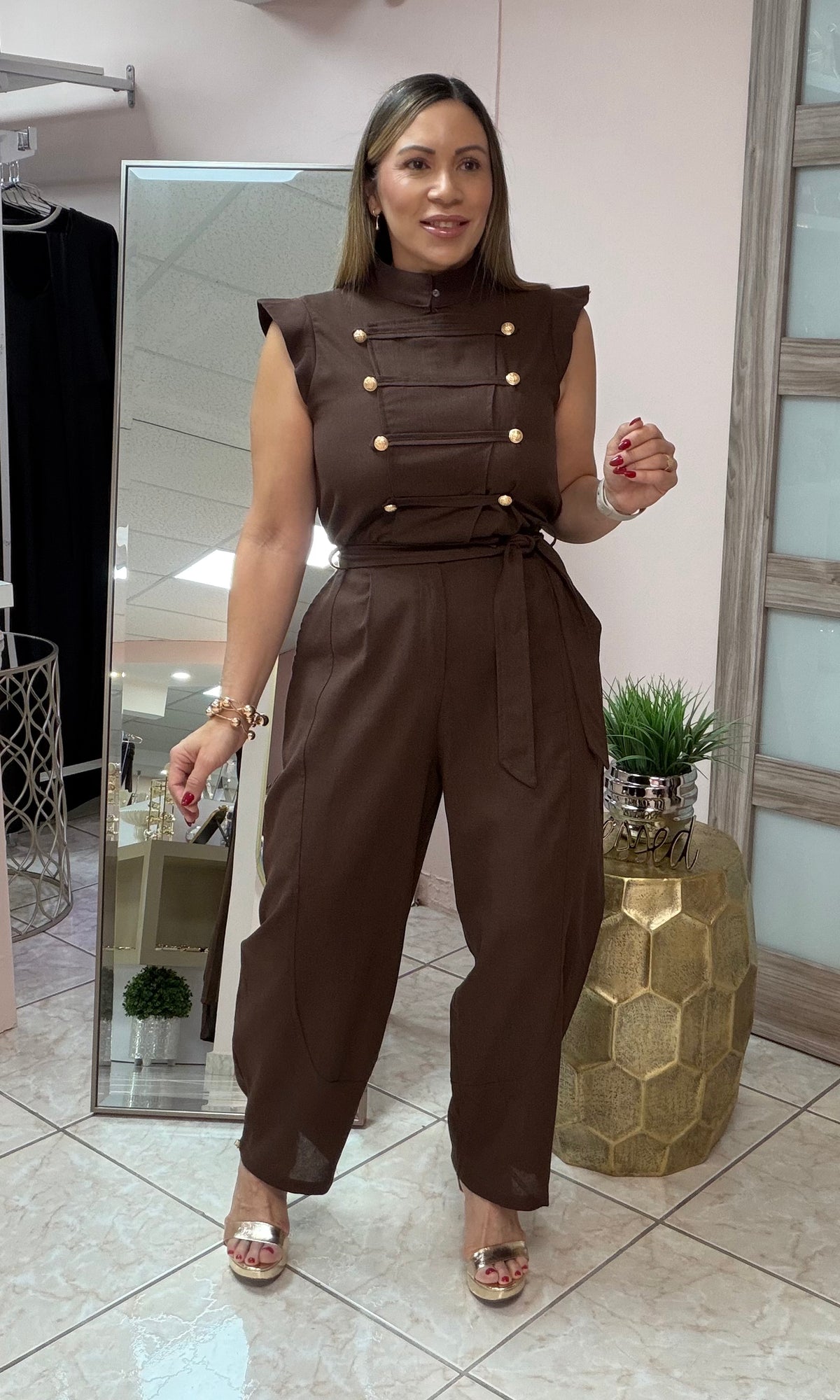 Chocolate Napoleon Linen Jumpsuit