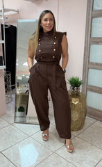Chocolate Napoleon Linen Jumpsuit