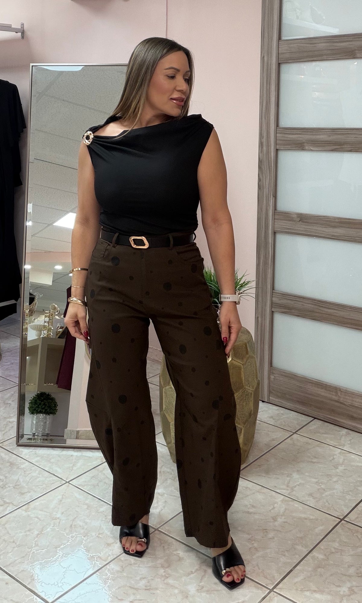 Brown Polka Dots Barell Pant