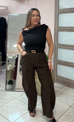 Brown Polka Dots Barell Pant