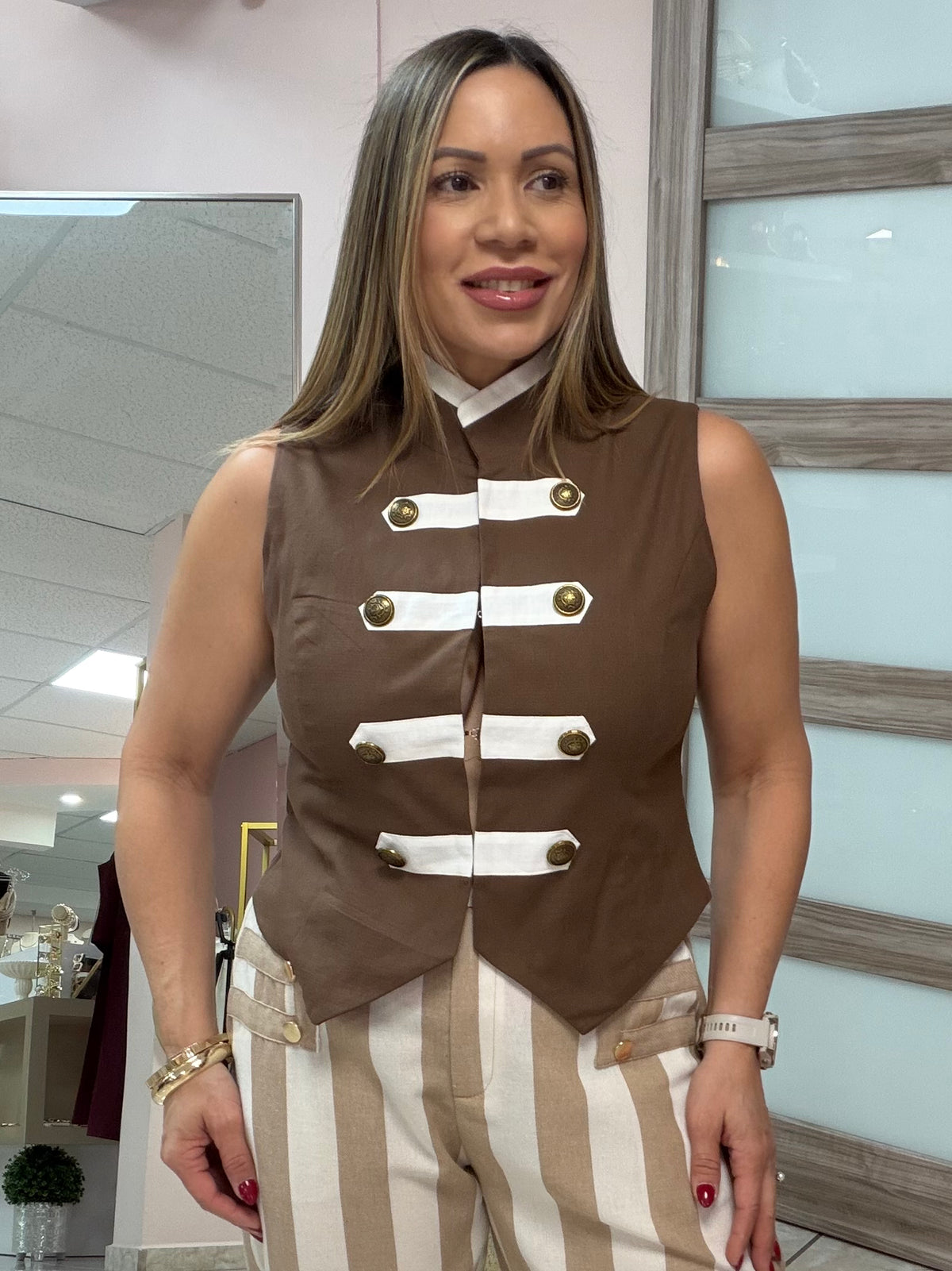 Camel/Ivory Linen Vest