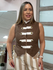 Camel/Ivory Linen Vest