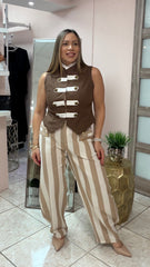 Sophie Camel/ivory Linen Pant