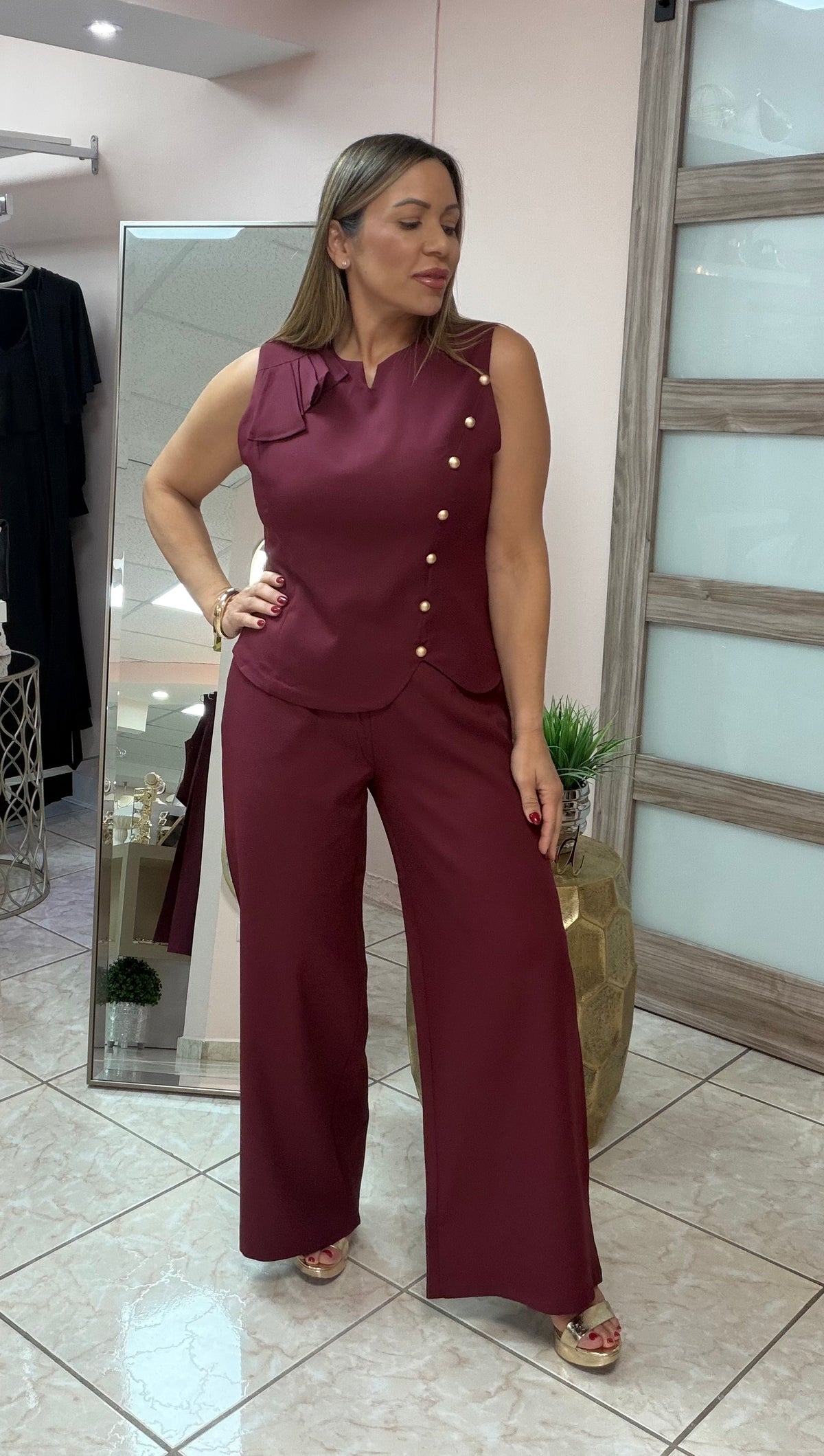 Burgundy Top & Pant Set