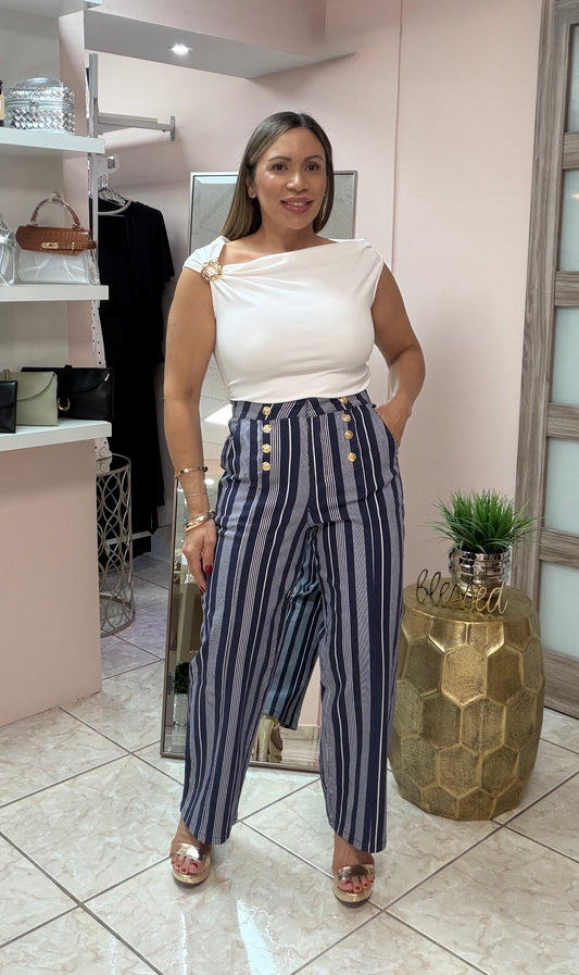 Blue/White High Waist Pant
