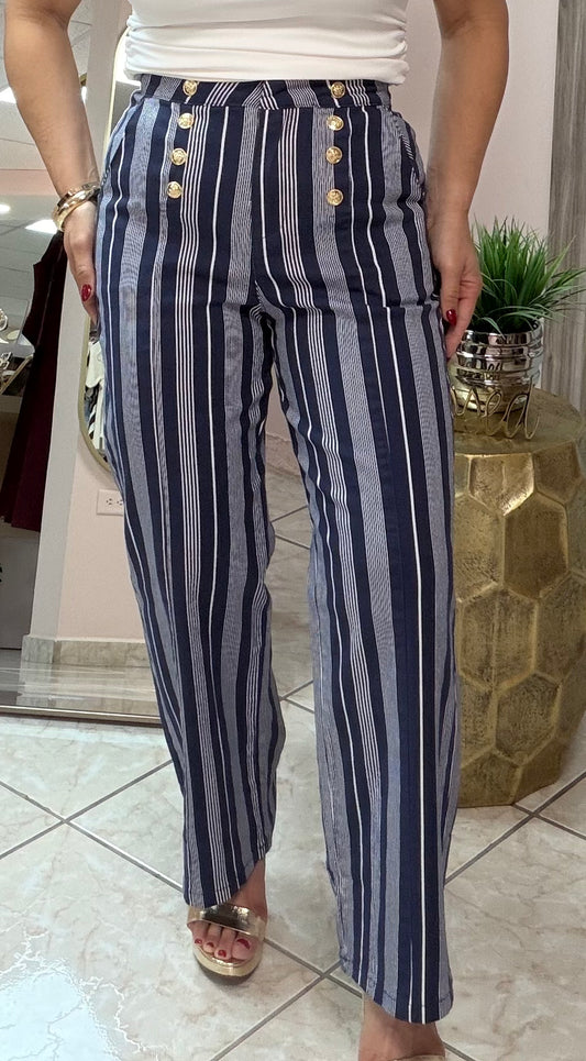 Blue/White High Waist Pant