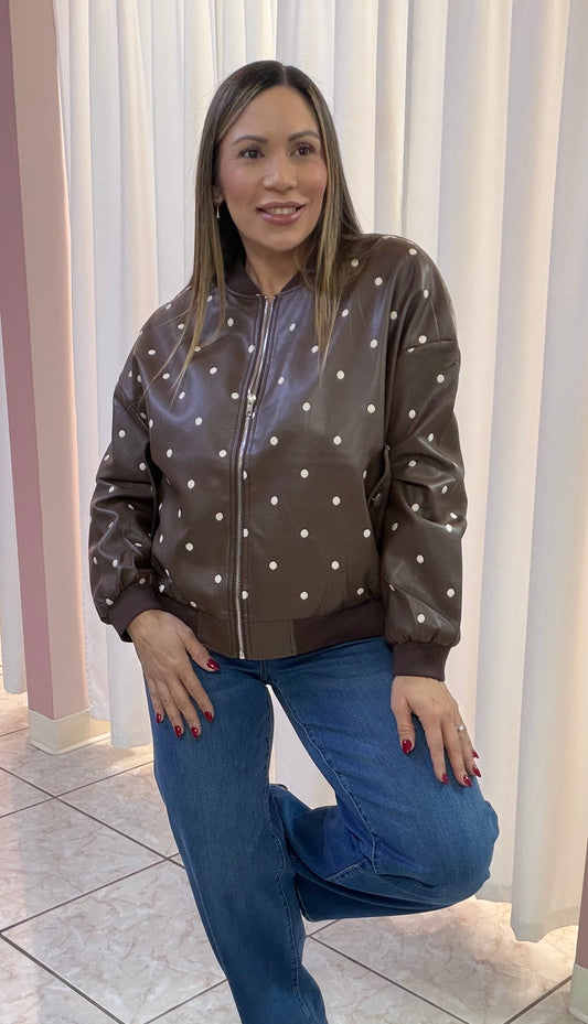 Chocolate Polka Dots Leather Jacket