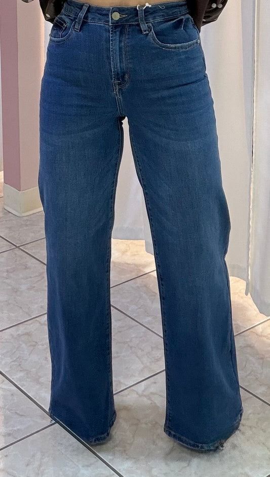 Medium Denim High Waist Straight Jeans