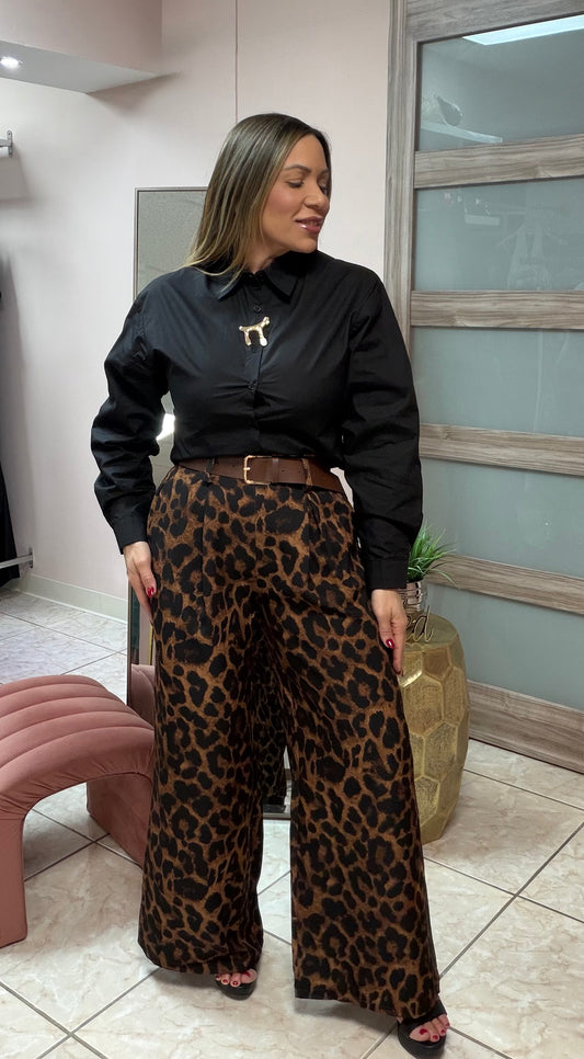 Animal Print Wide Leg with Belt
