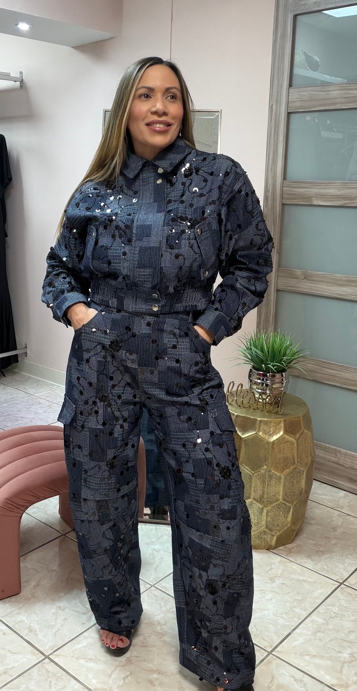 Denim Embroidery Two Pieces Set