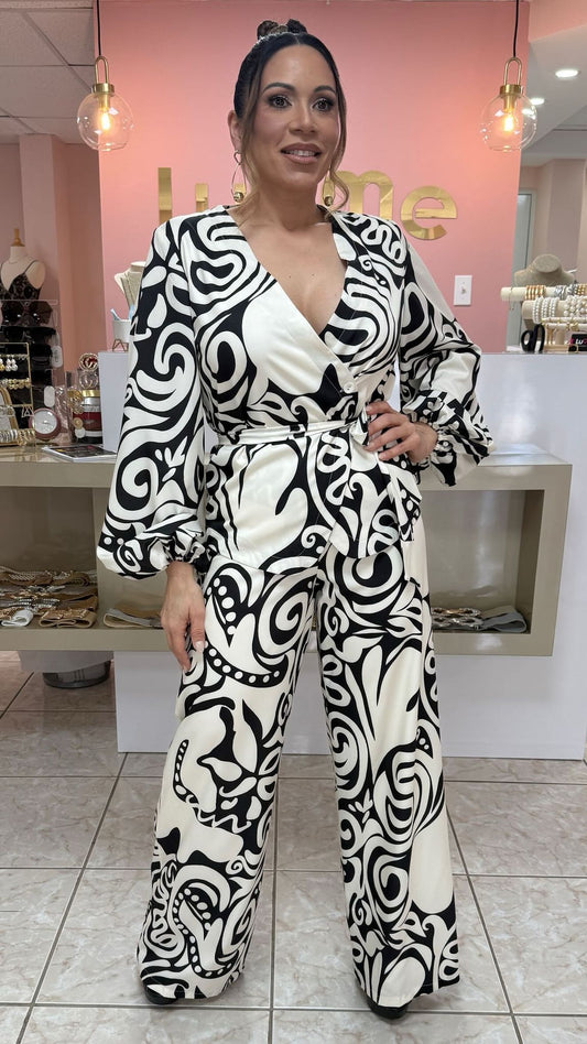 Black/Ivory Blazer and Pant Set
