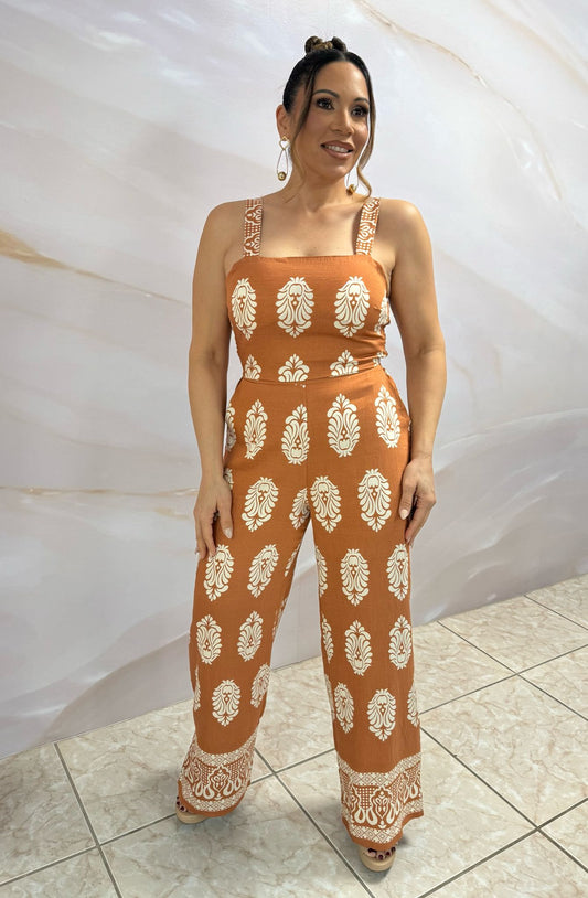 Camel Linen Top & Pant Set