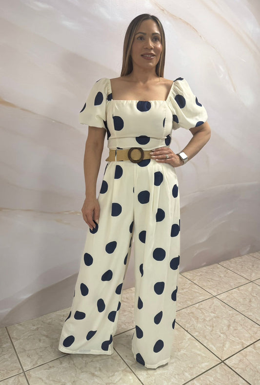 White/Navy Top and Pant Set